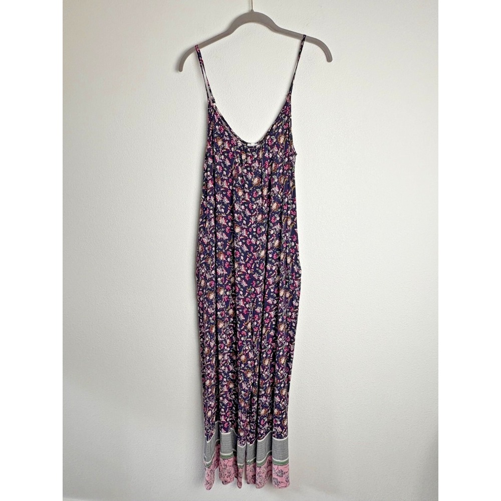 Buenos Ninos Womens Floral Maxi Jumpsuit XXL Navy Pink Boho‎ Romper Sleeveless
